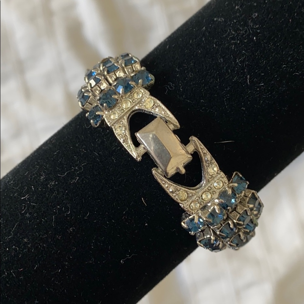 Vintage Blue Rhinestone Bracelet - Picture 2 of 10